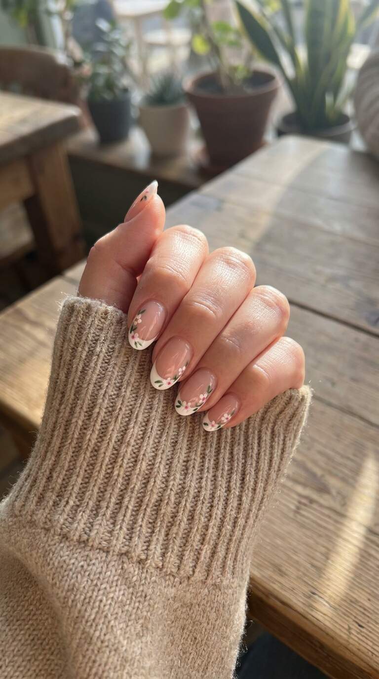 French Manicure with Floral
