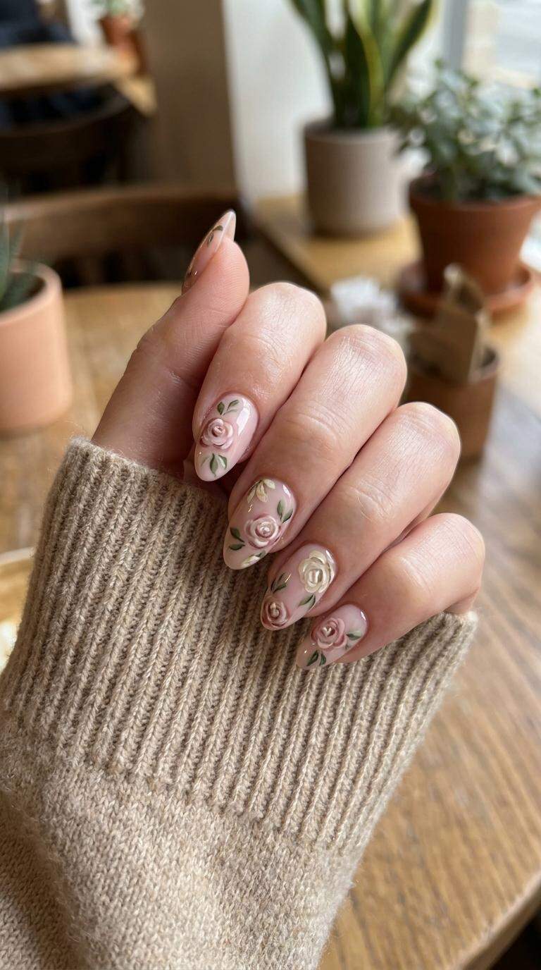 Garden Rose Nail Design