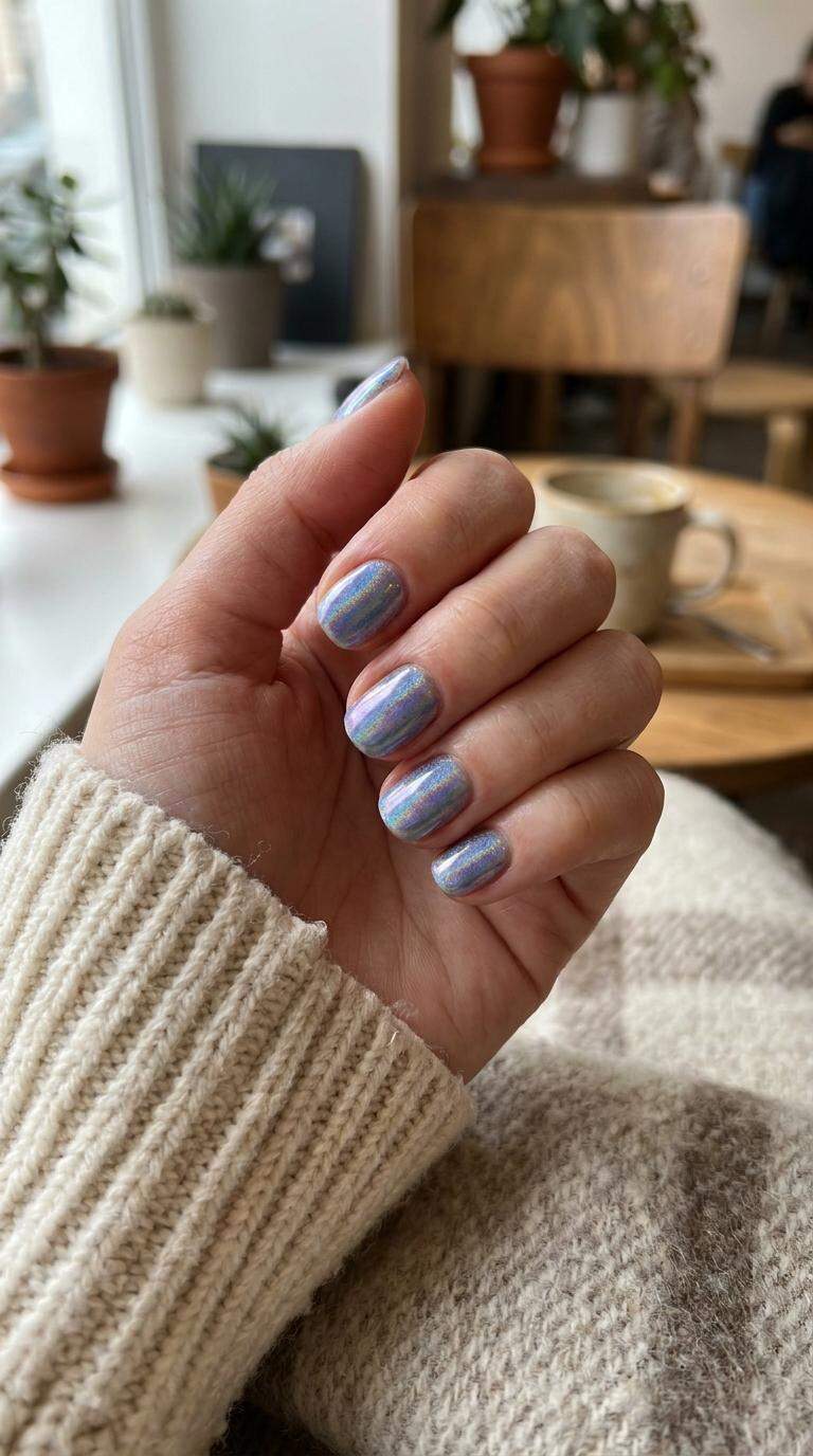Gel Nails with Iridescent Holographic