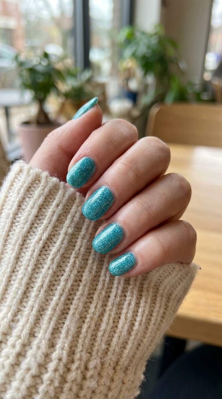 Glittery Turquoise Nails