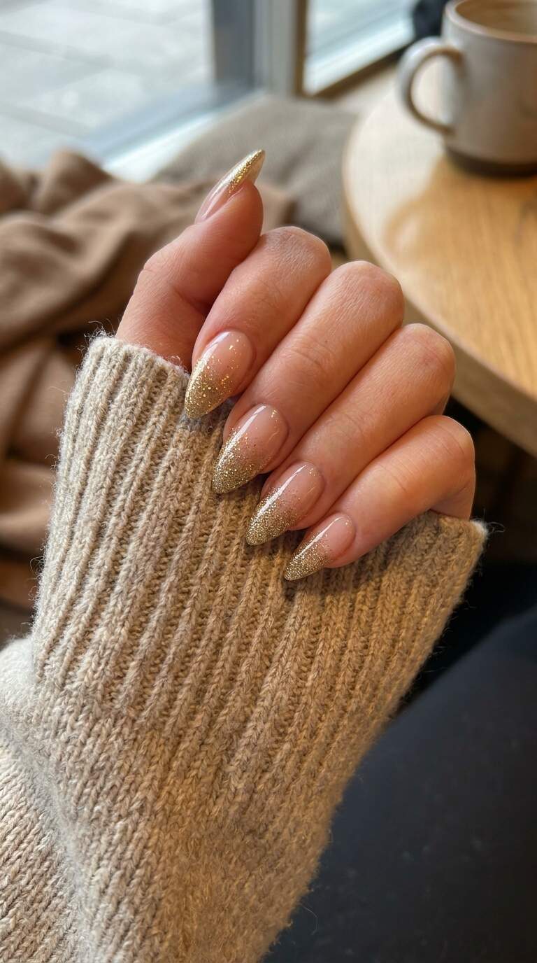 Gold Glitter Stiletto Tips