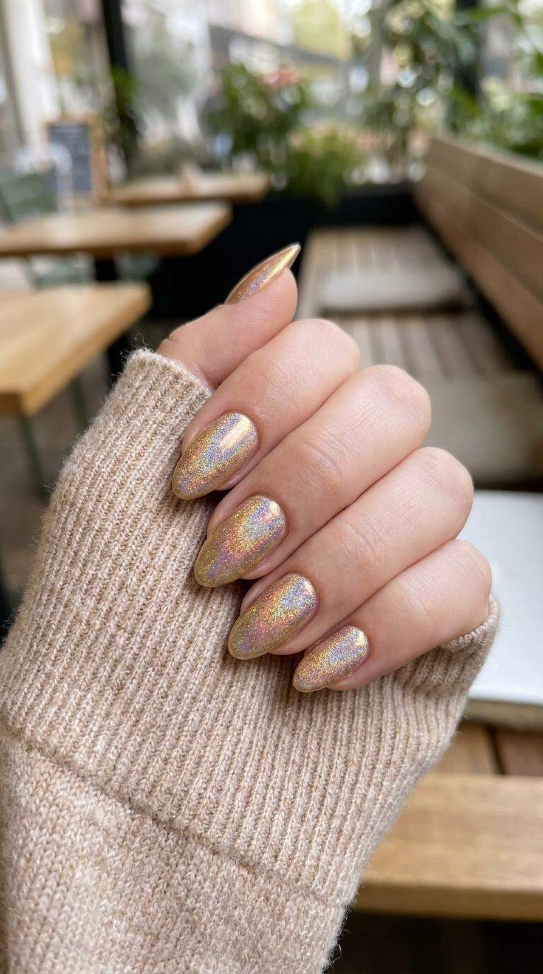 Gold Holographic Ombre Nails