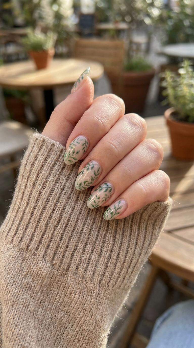 Greenery Accent Gel Nail Tips