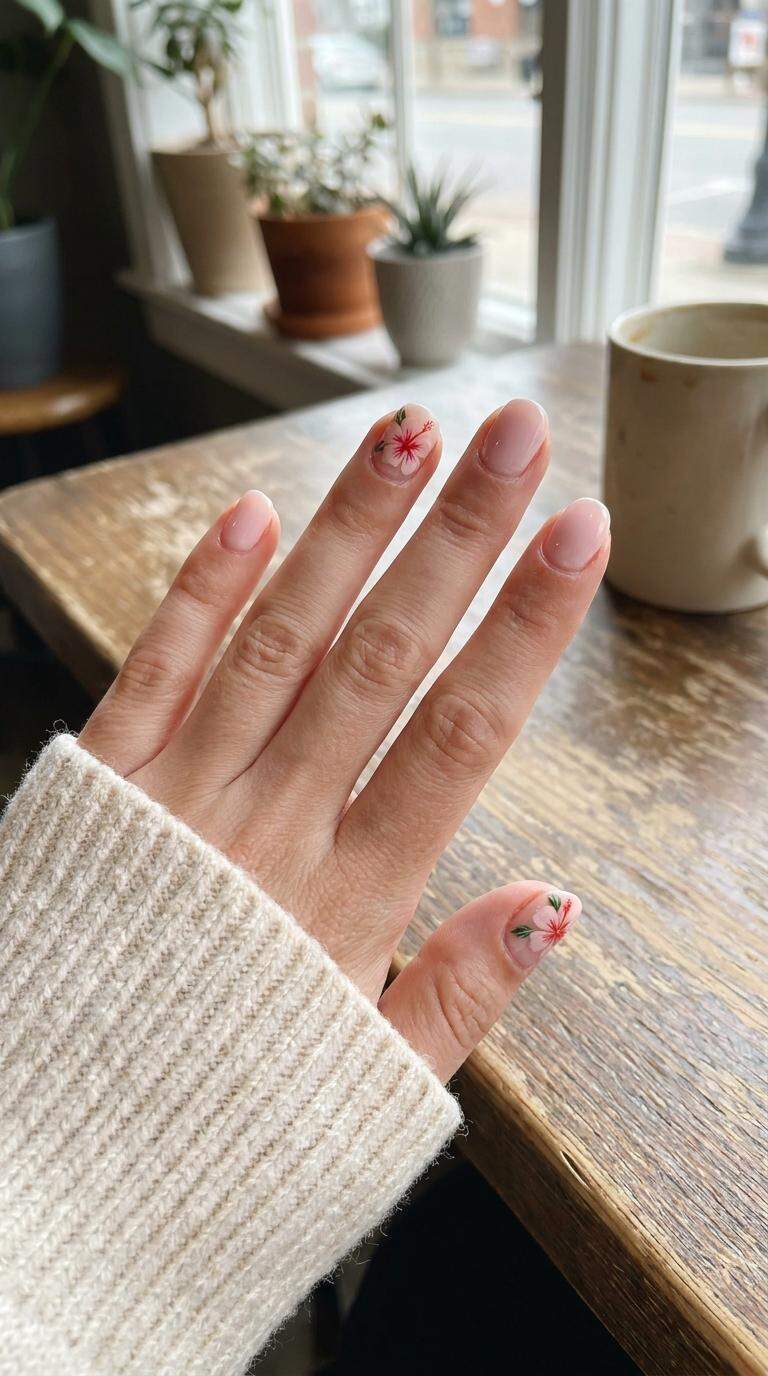 Hibiscus Flower Accent Nails