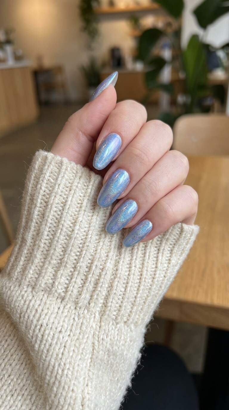 Icy Blue Holographic Nails