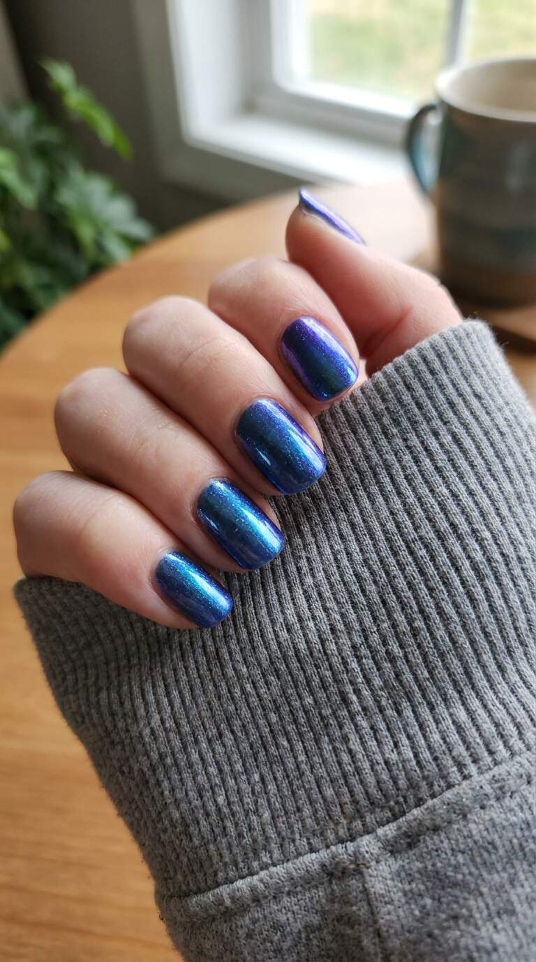 Iridescent Blue Nails