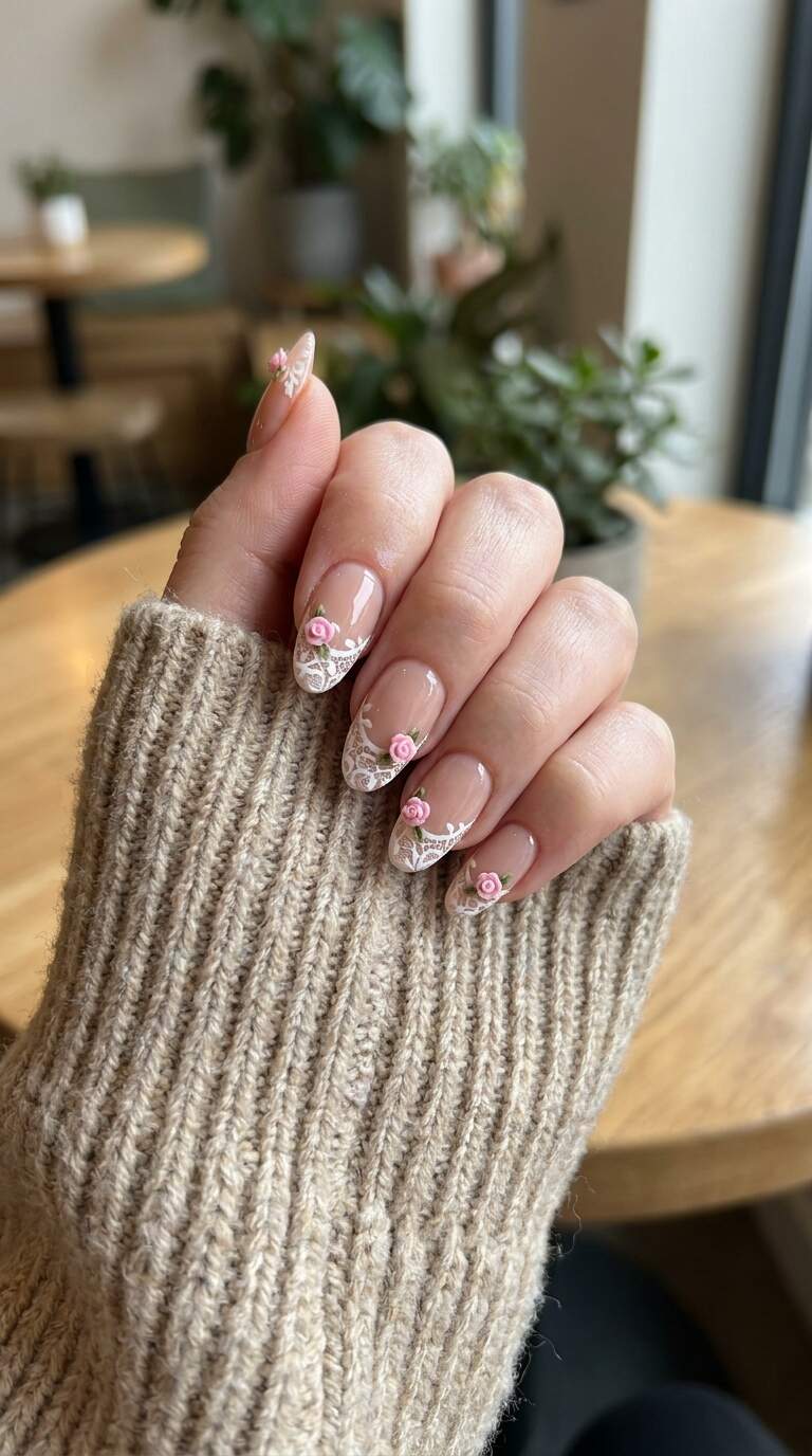 Lace Rose Embellished Tips