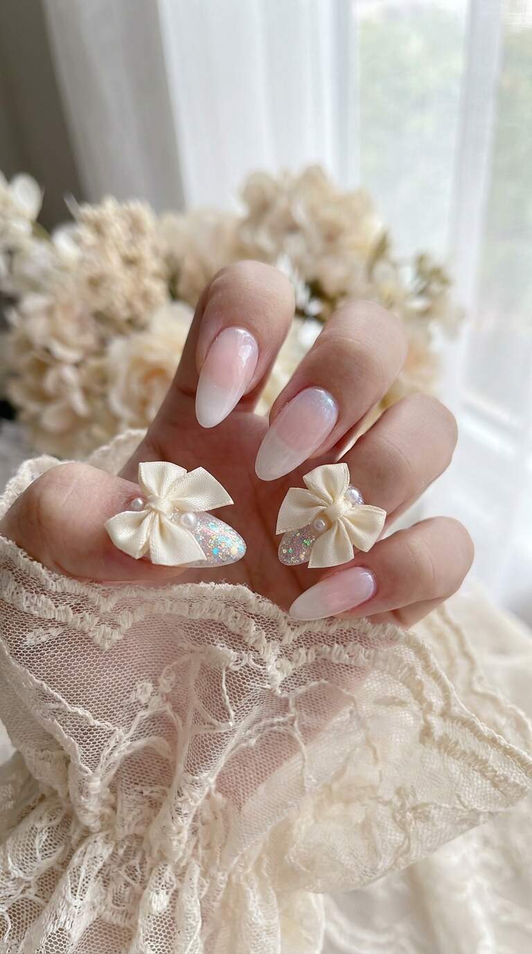 Large Ruffled Bow Nail Art