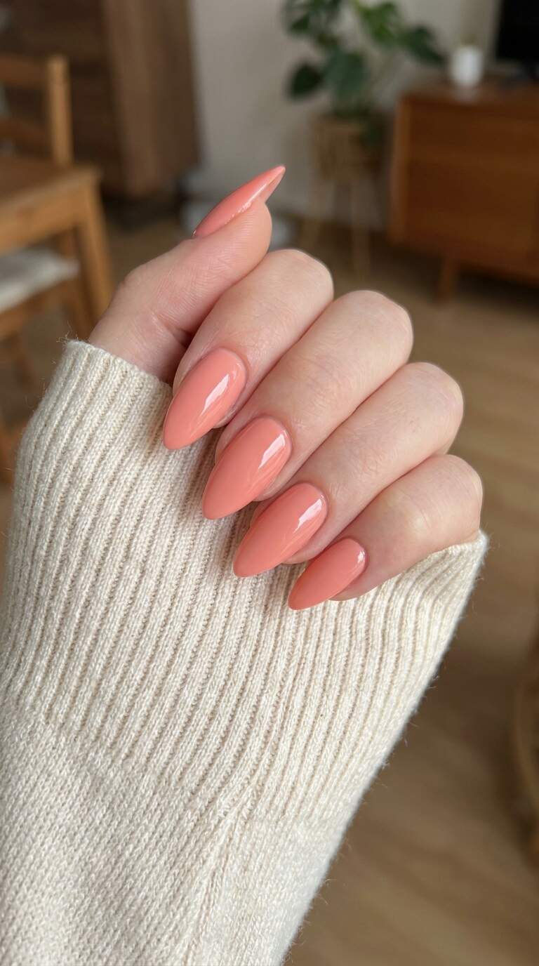 Light Coral Stiletto Nails