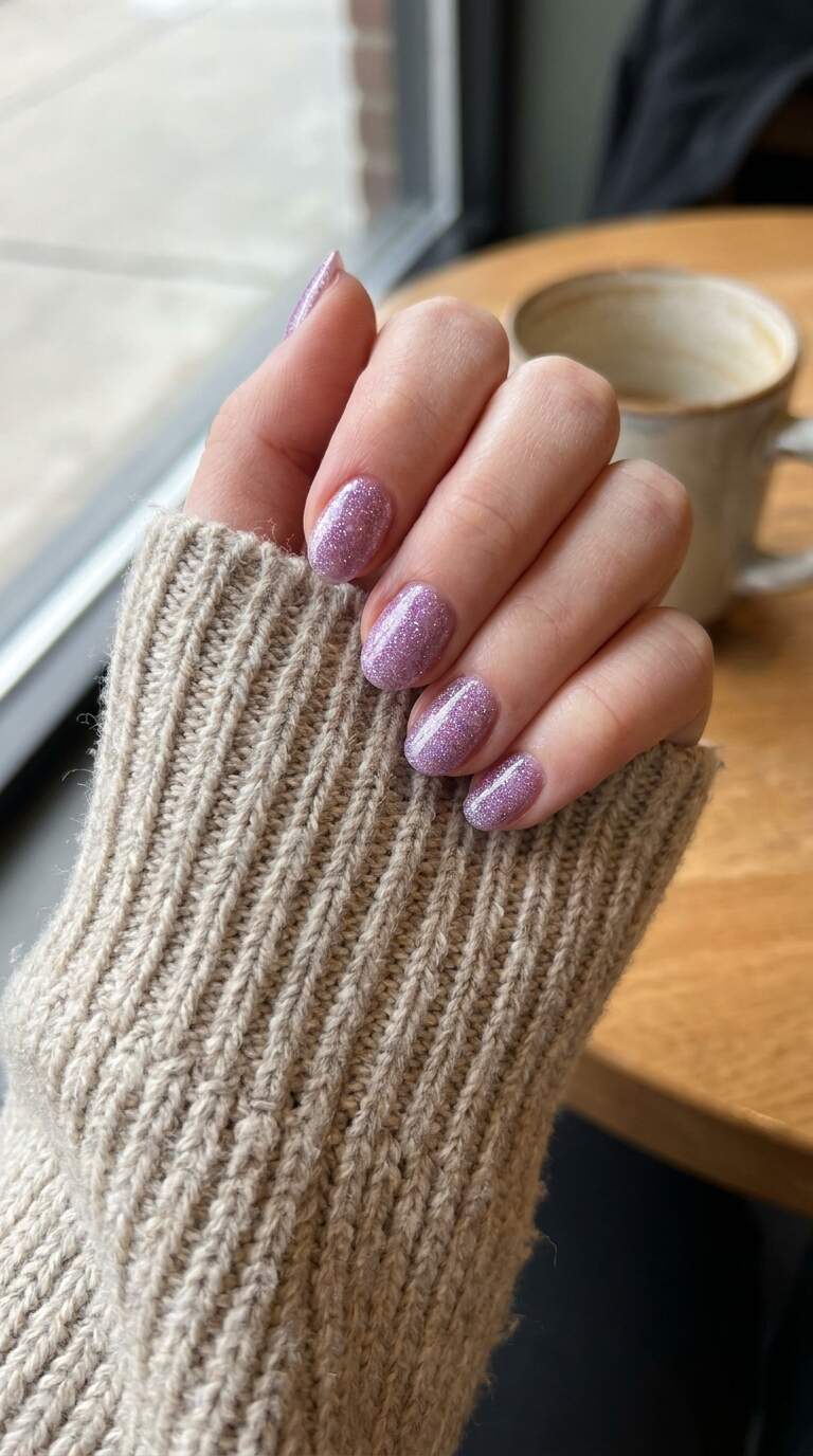 Lilac Glitter Gel Nails