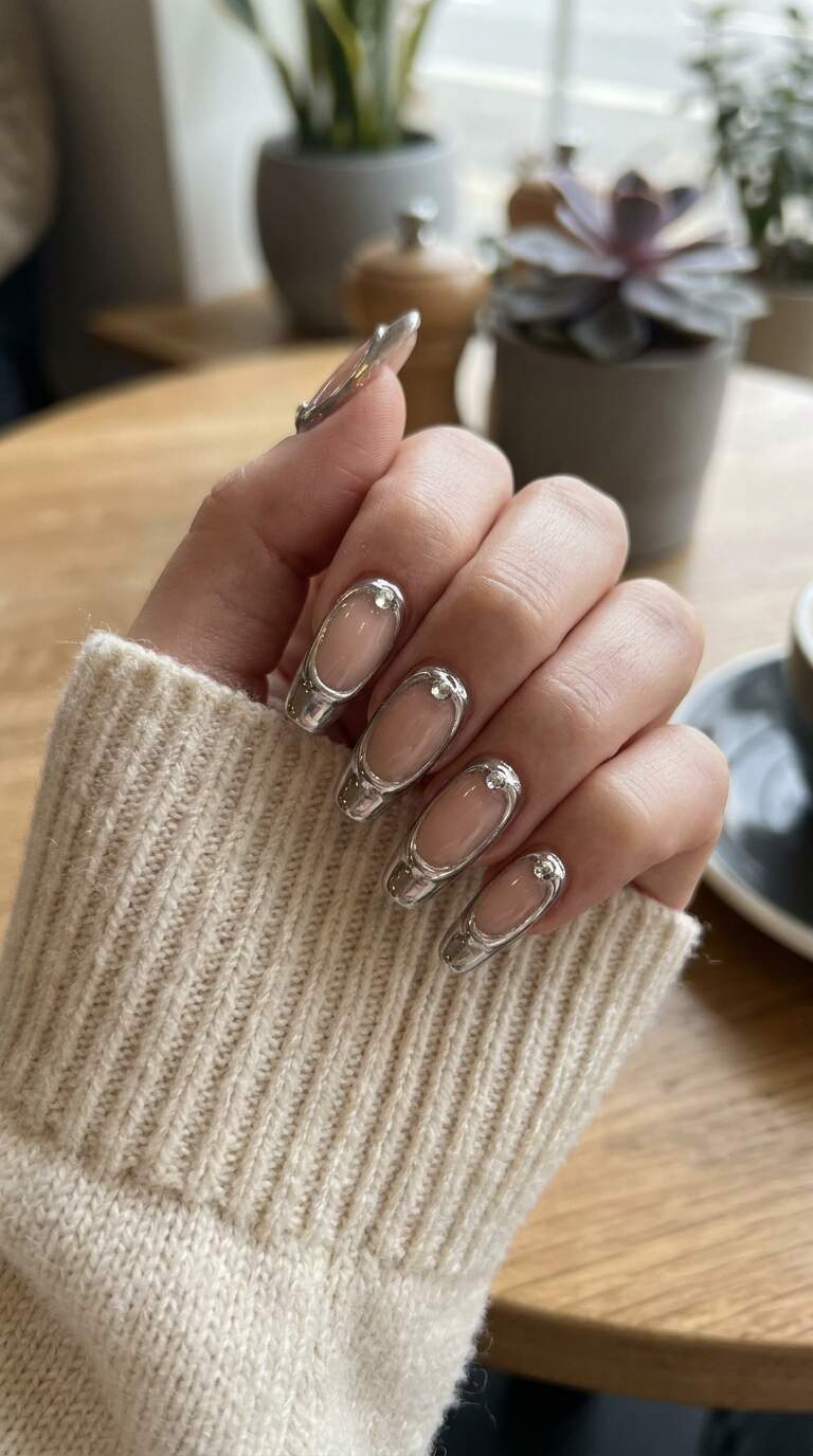 Luxury Chrome Bezel Nails