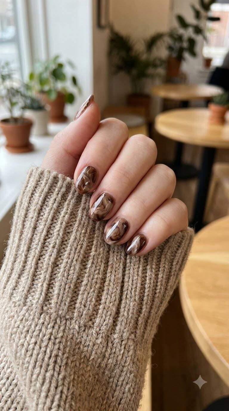 Marble Brown Nail Art
