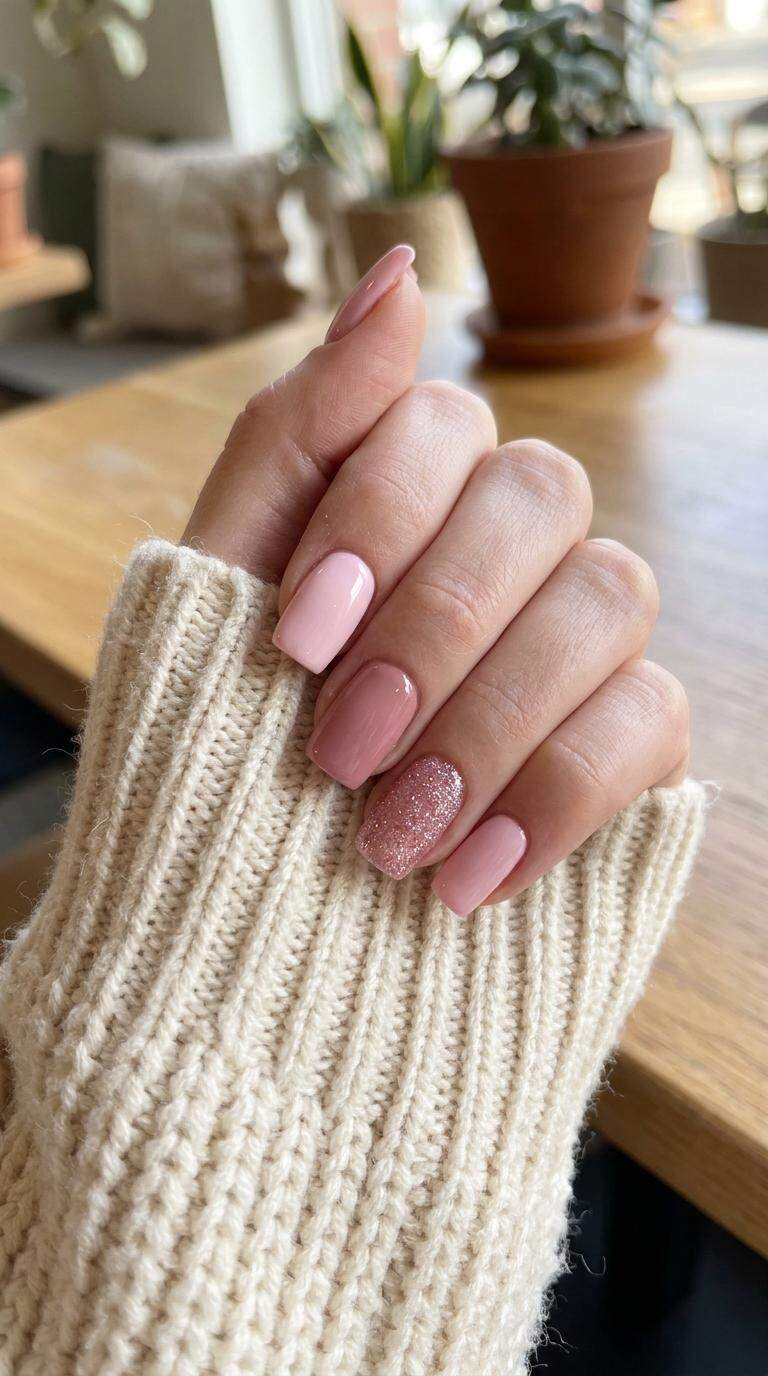 Medium Square Nails with Pink