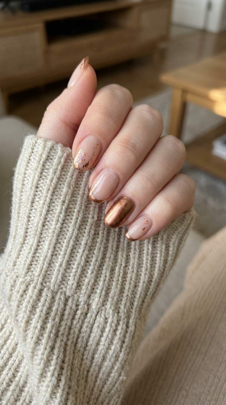 Metallic Bronze Accent Nails