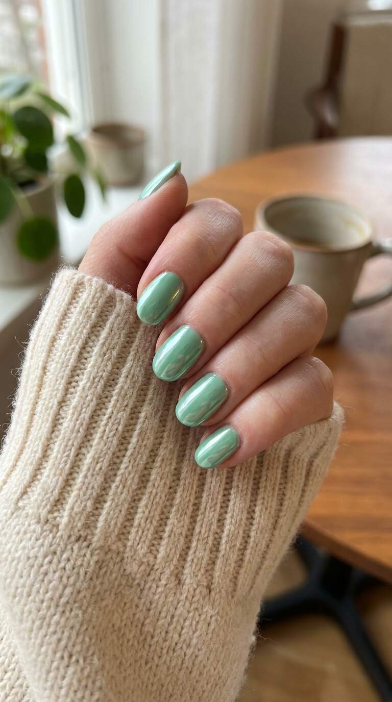 Mint Green Chrome Nails