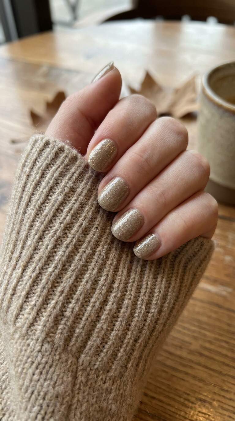 Muted Gold Glitter Nails