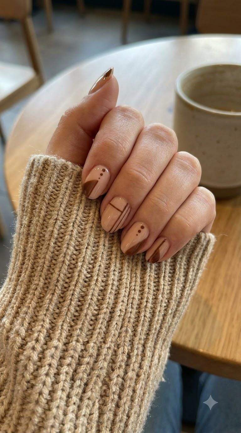 Nude and Brown Accent Nails