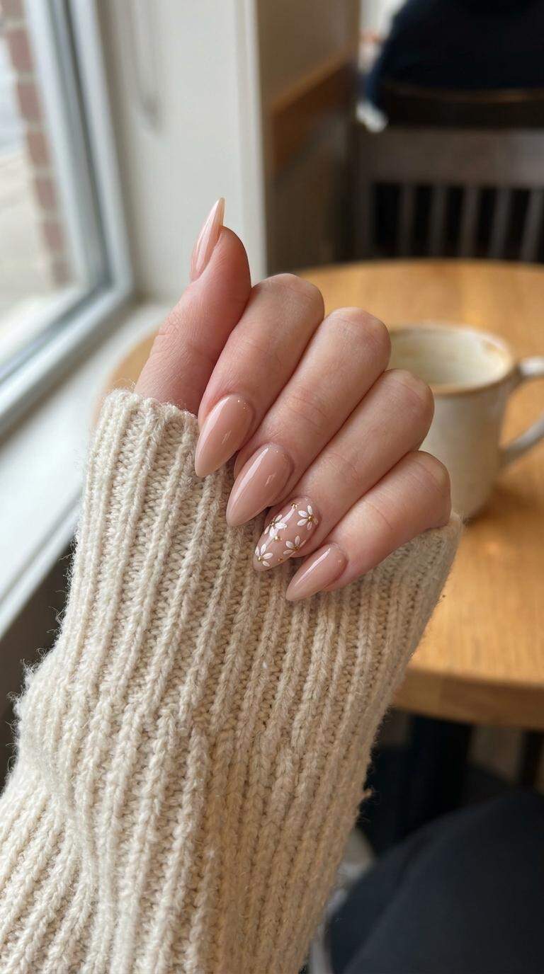 Nude Stiletto Nails with Delicate