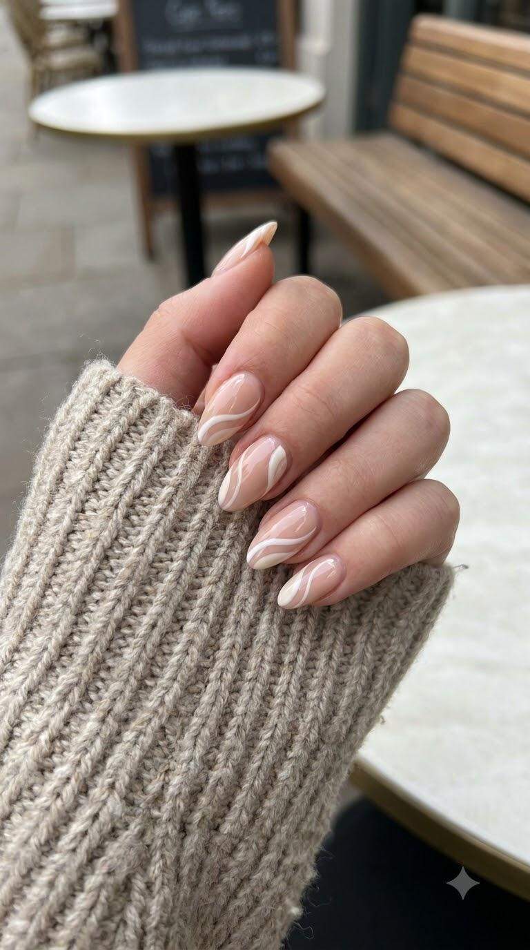 Nude Swirl Accent Nails