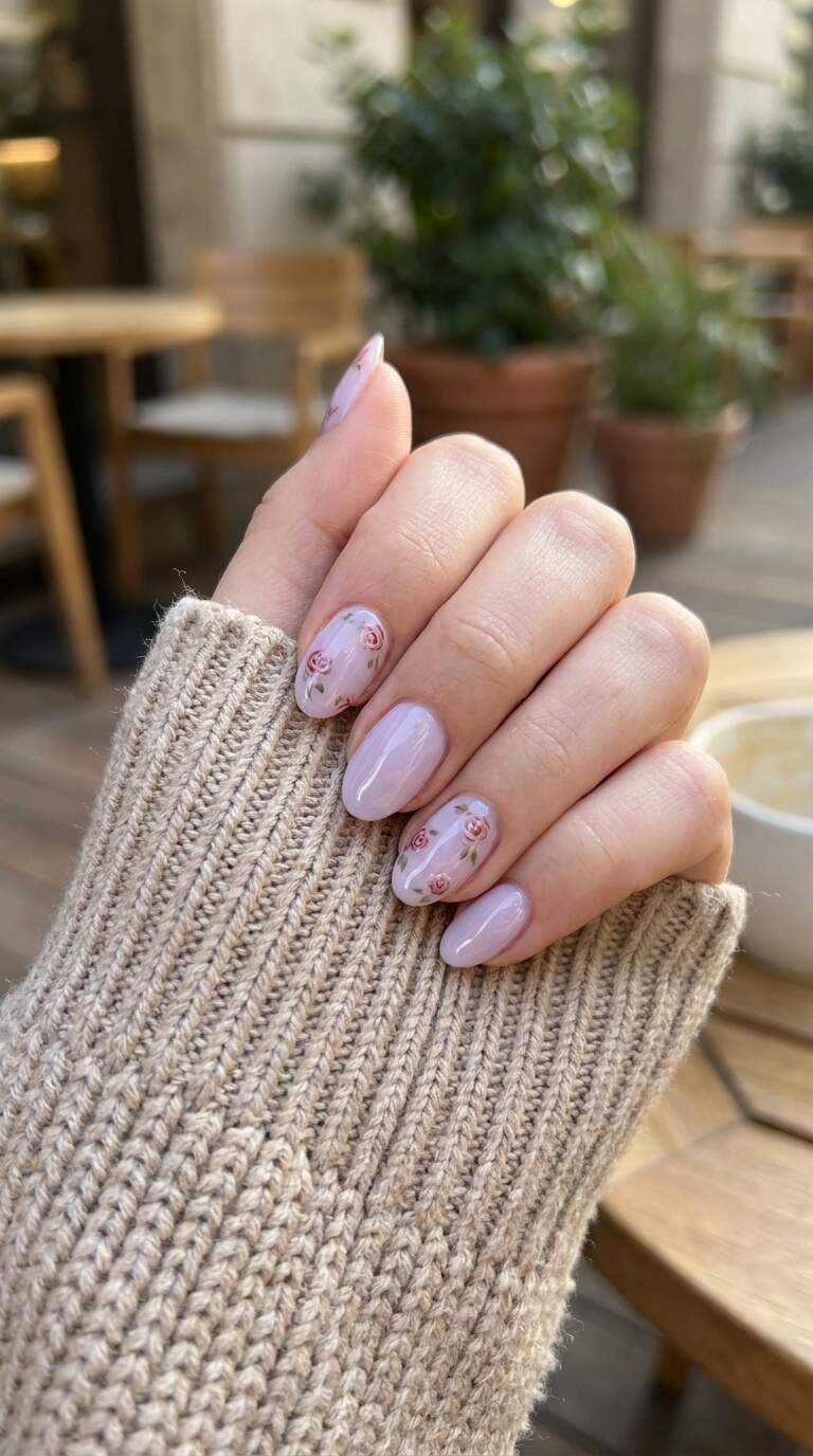 Pale Lilac Rose Nails