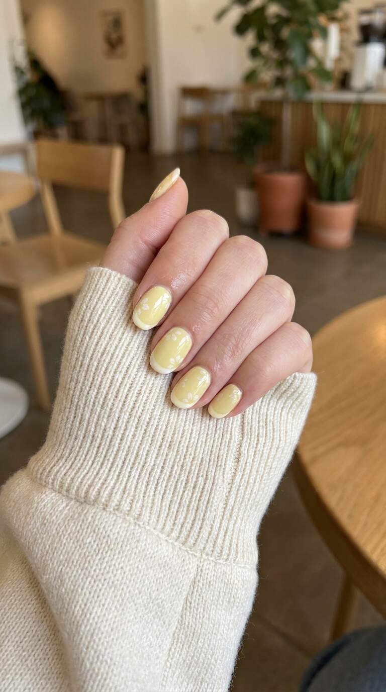 Pale Yellow Nails with White