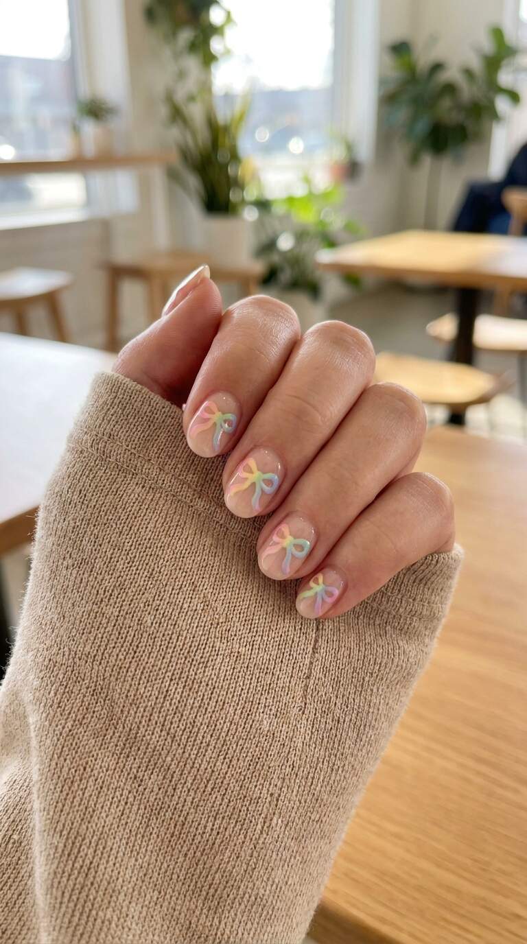 Pastel Rainbow Bow Nails