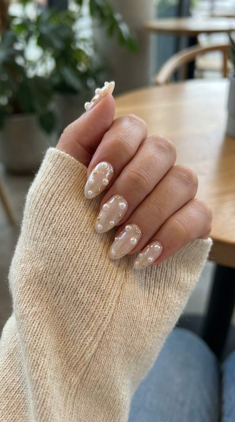 Pearl Beaded Press On Nails