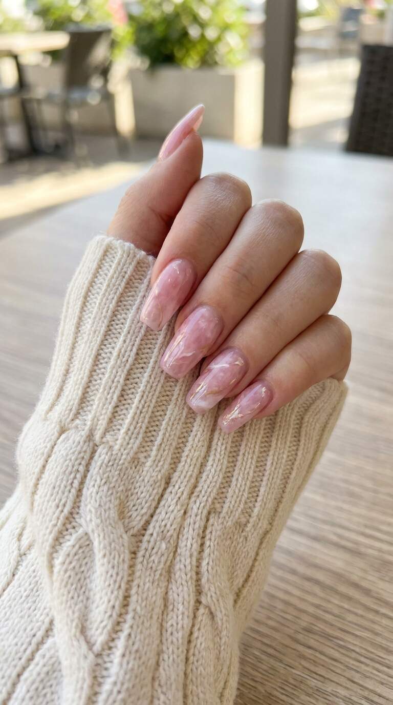 Pink Quartz Acrylic Nails