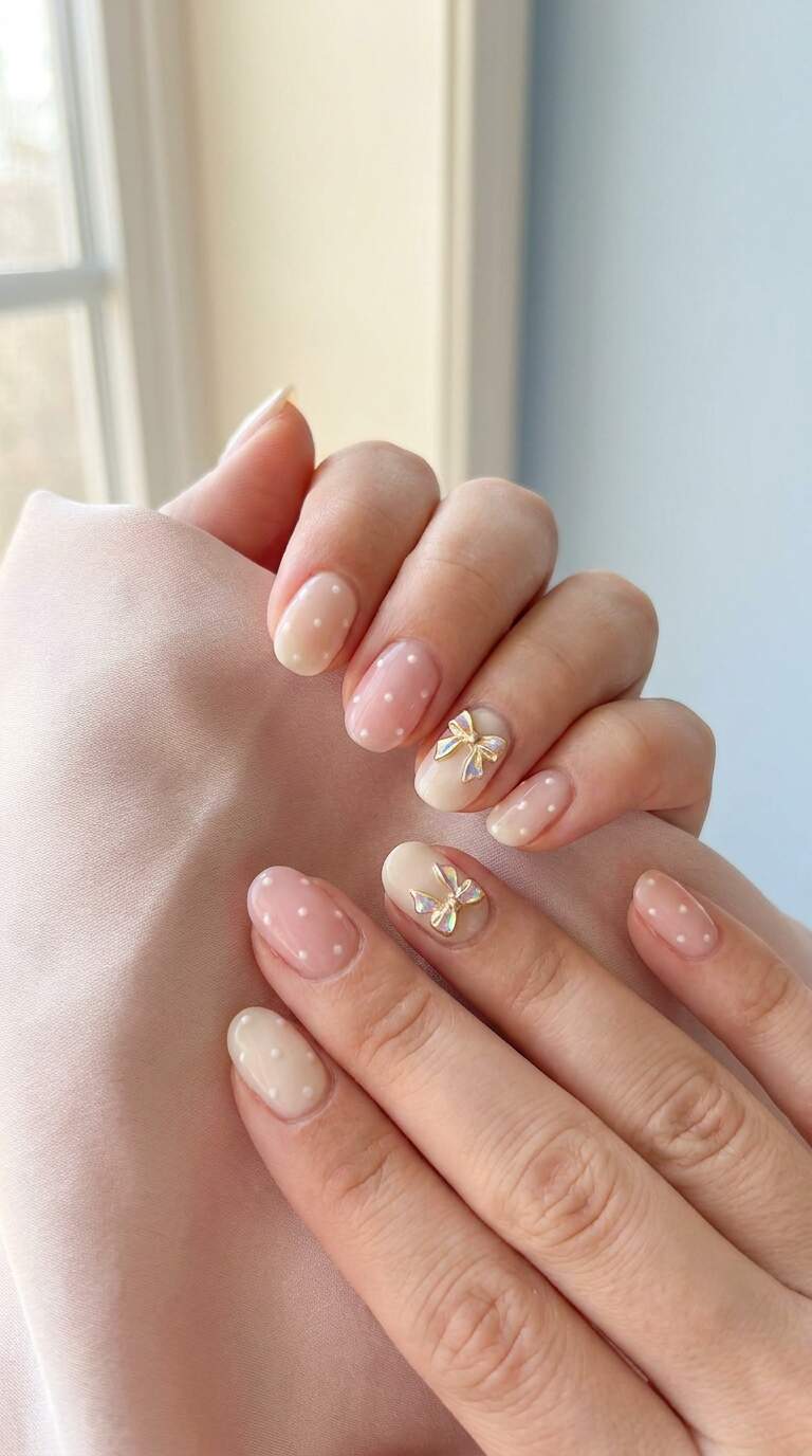 Polka Dotted Bow Nail Art