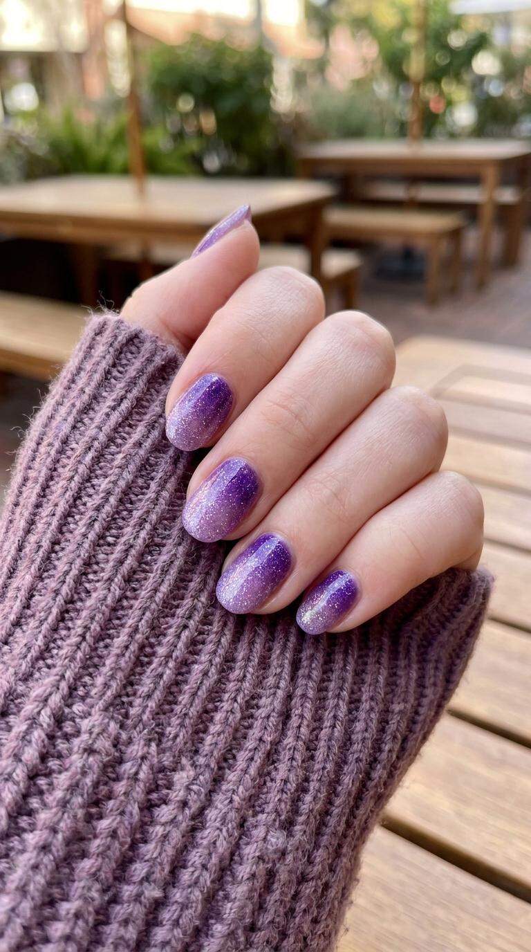 Purple Glitter Ombre Nails