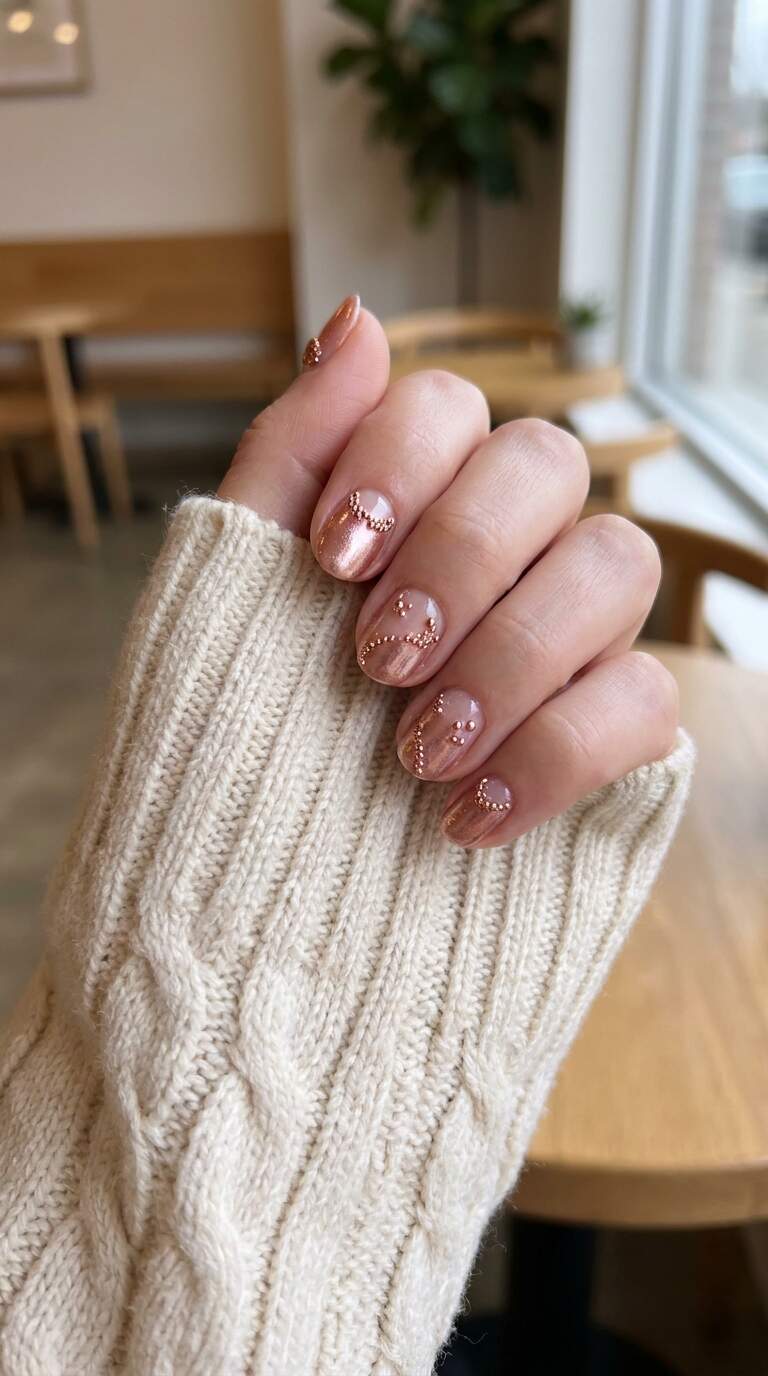 Rose Gold Beaded Nails