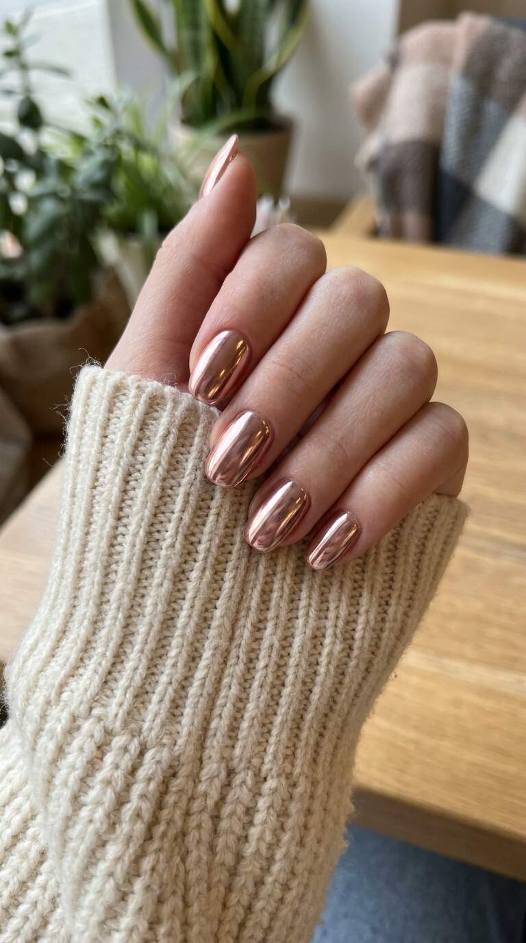 Rose Gold Chrome Nails