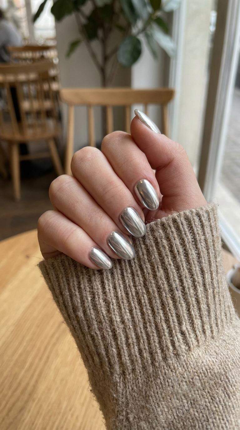 Short Almond Nails with Chrome