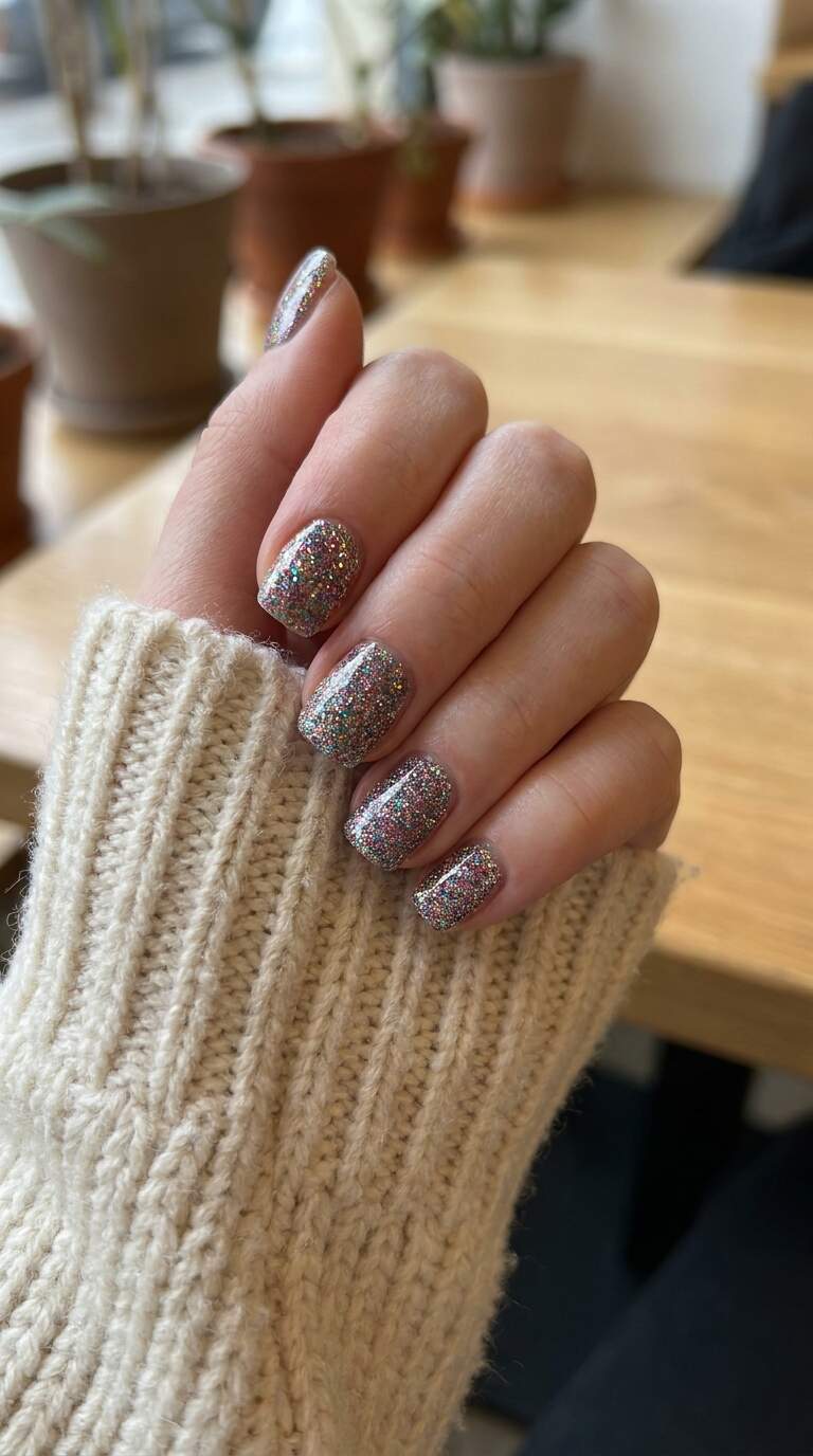 Short Square Glitter Nails