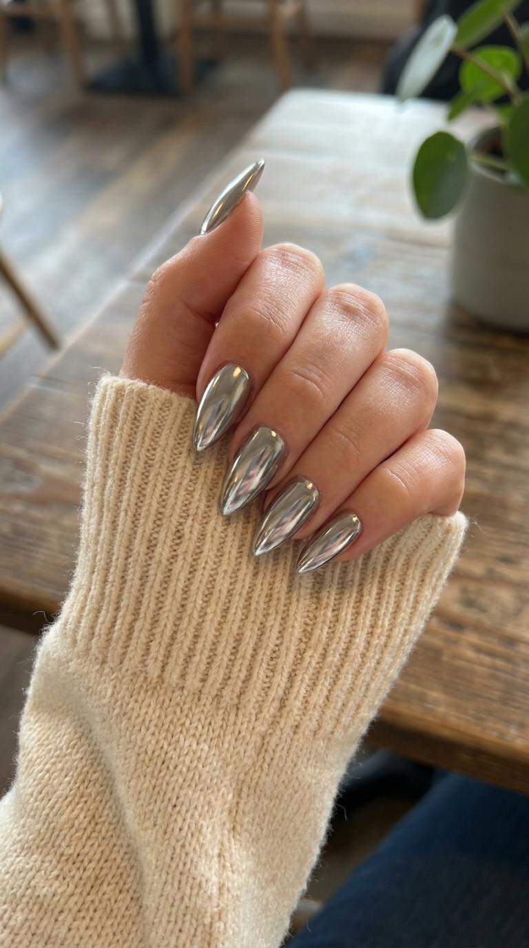 Silver Stiletto Nails