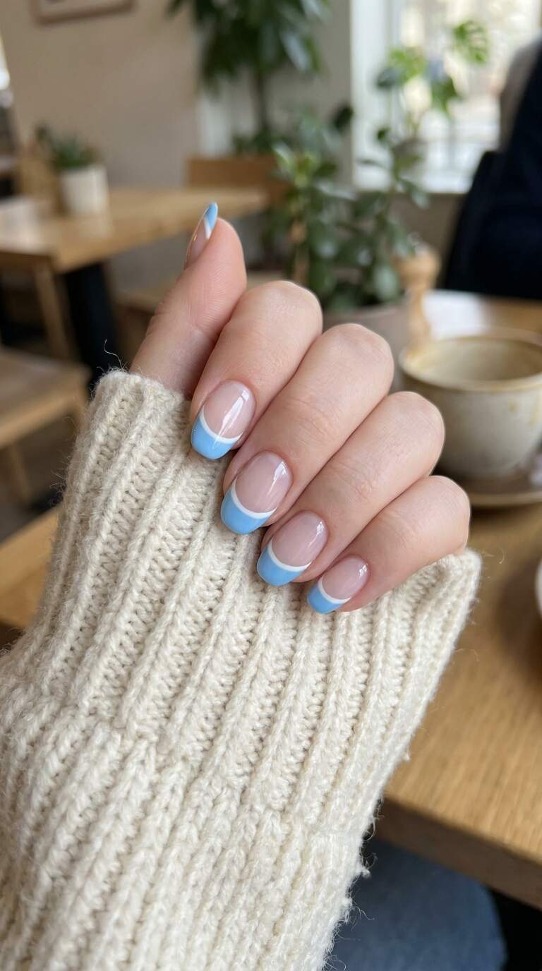 Sky Blue French Tip Nails