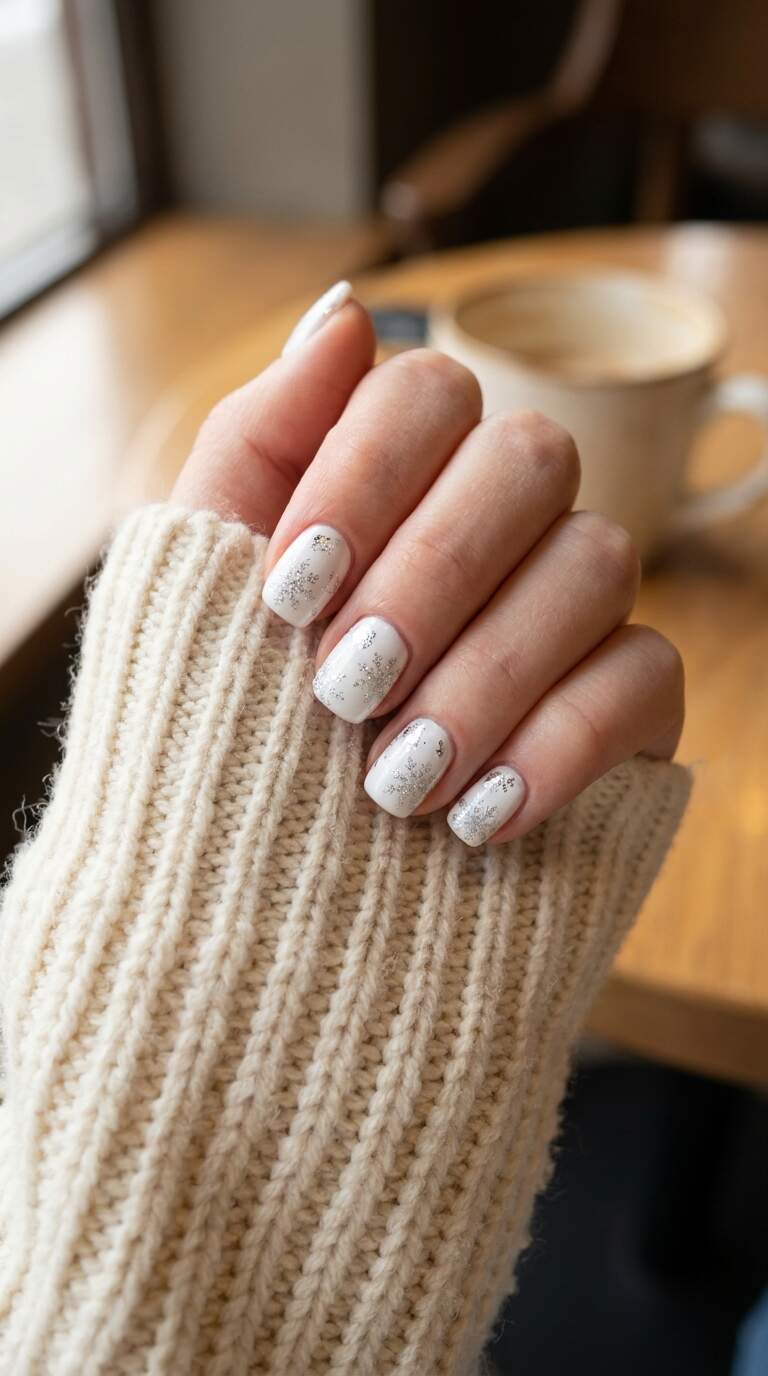 Snowflake White and Silver Nails