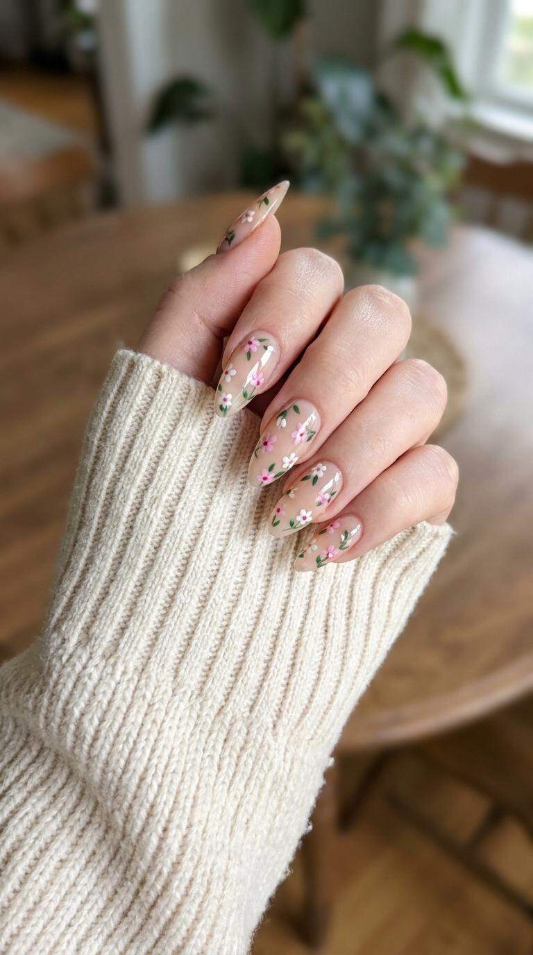 Spring Florals on Almond Nails