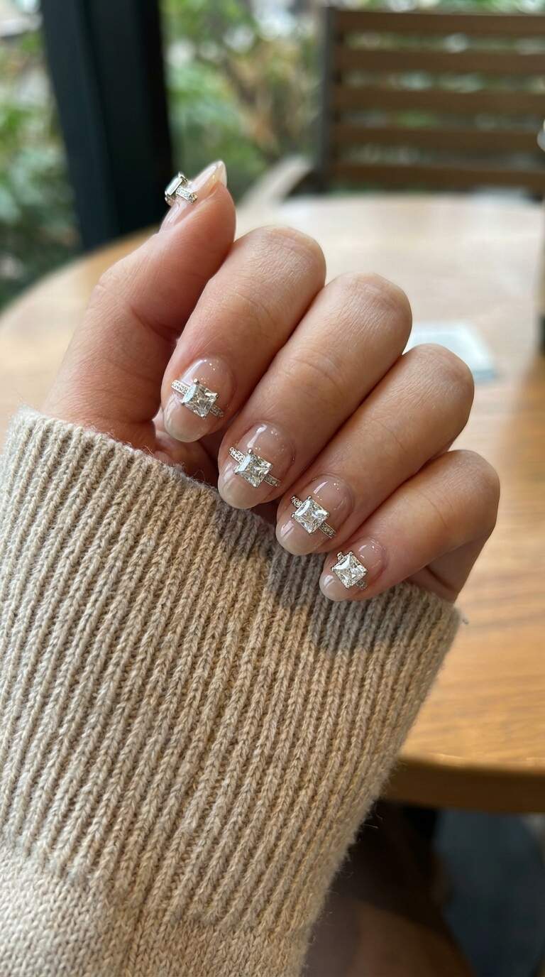 Square Cut Diamond Ring Nail