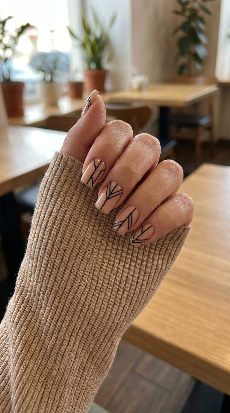 Square Nails with Geometric Black