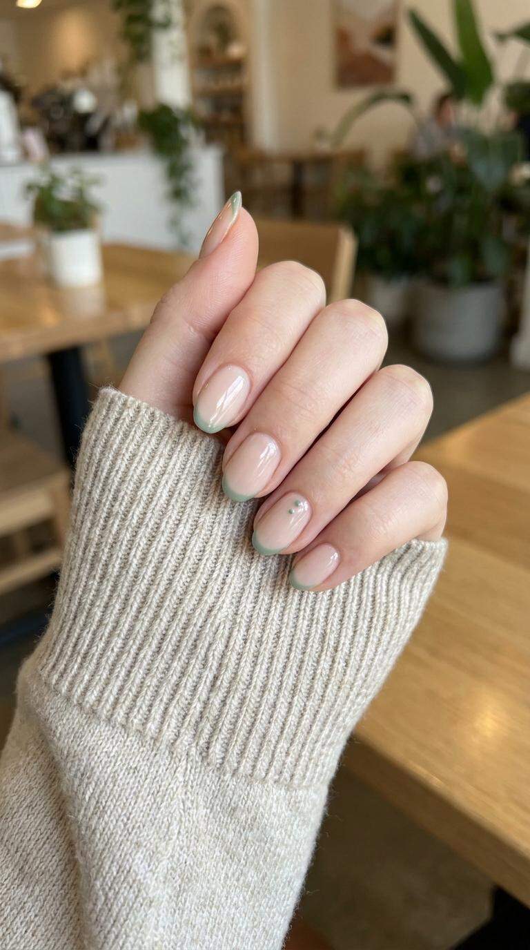 Subtle Green Accent Gel Nails