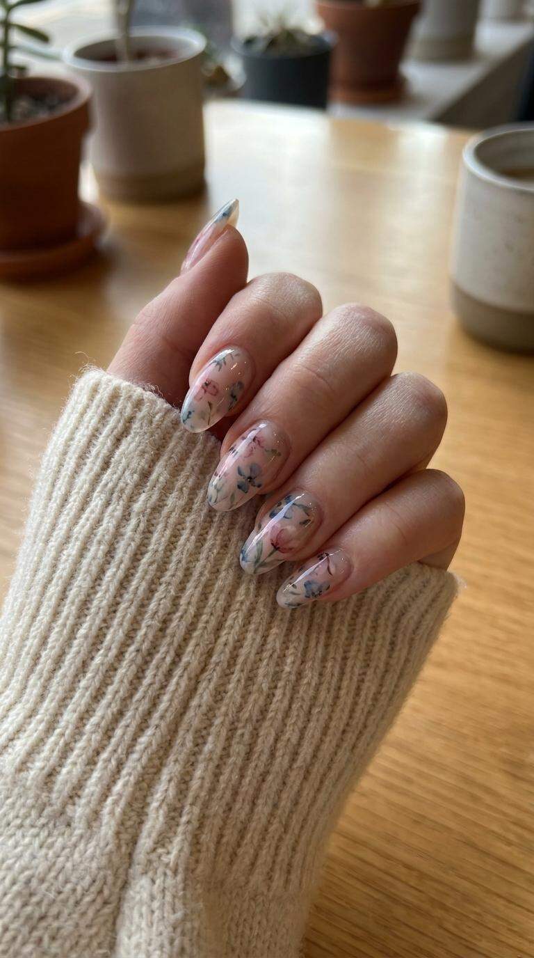 Watercolor Floral Gel Nail Tips