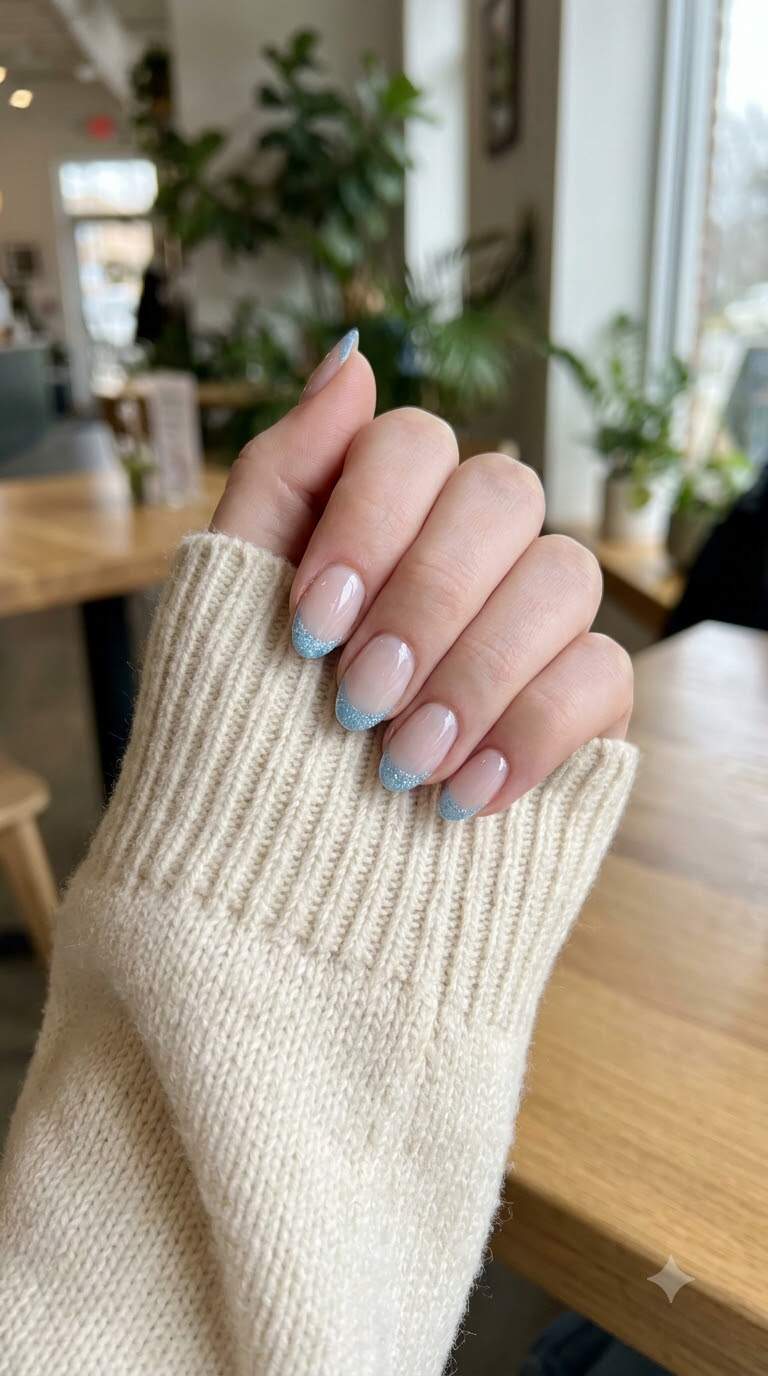 Baby Blue Glitter Tips
