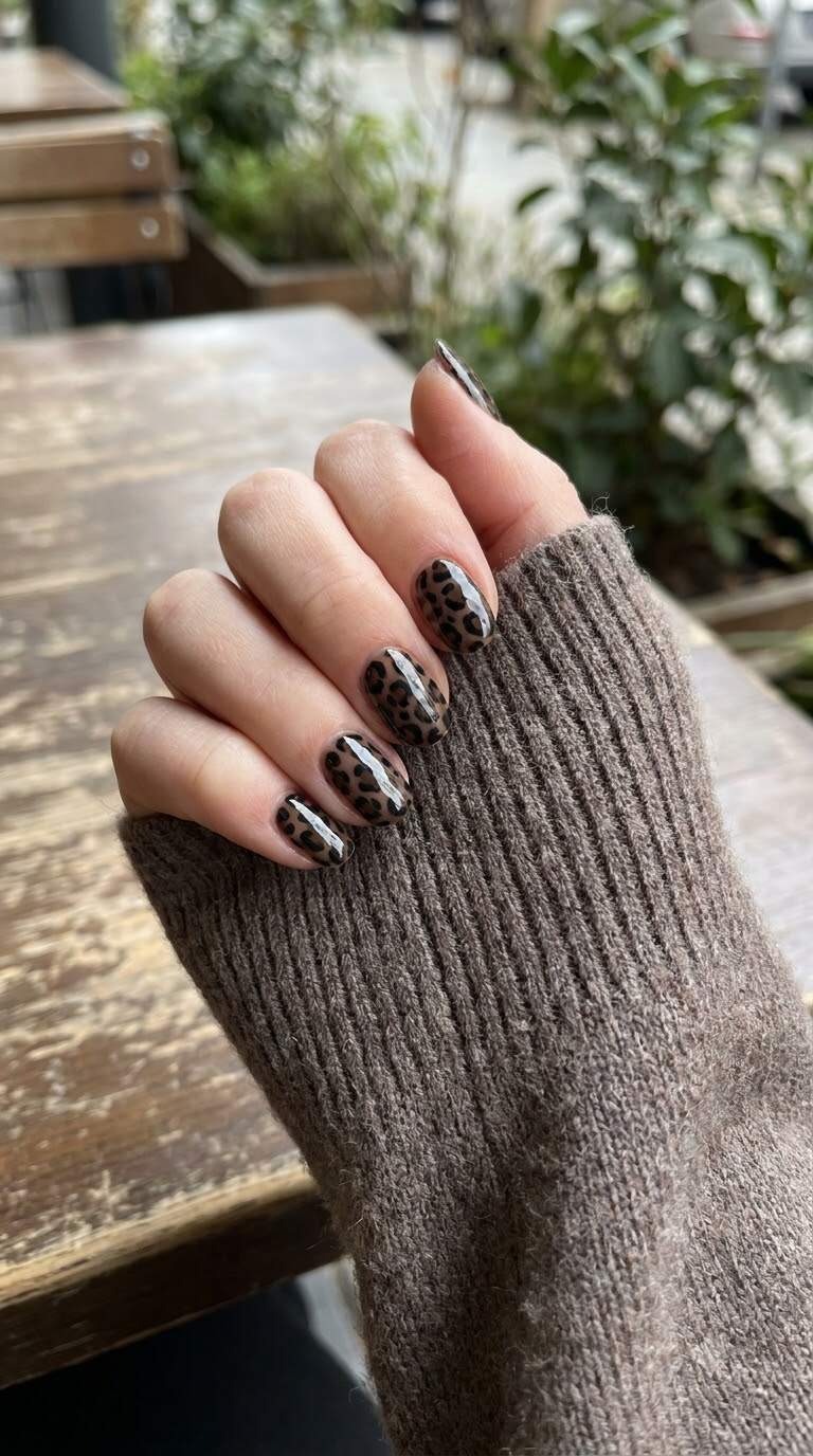 Bold Black Leopard Nails