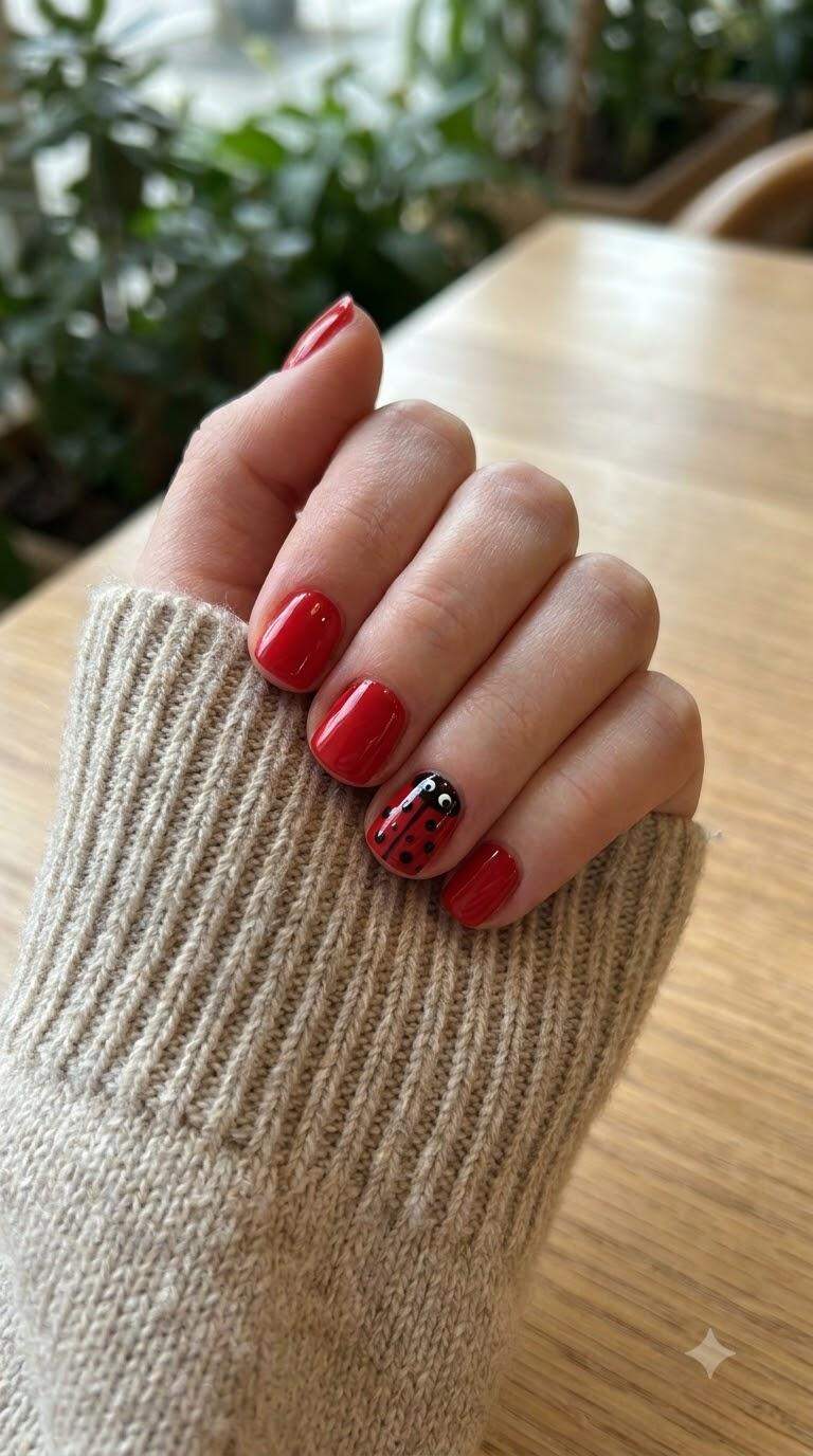 Cute Ladybug Accent Nail