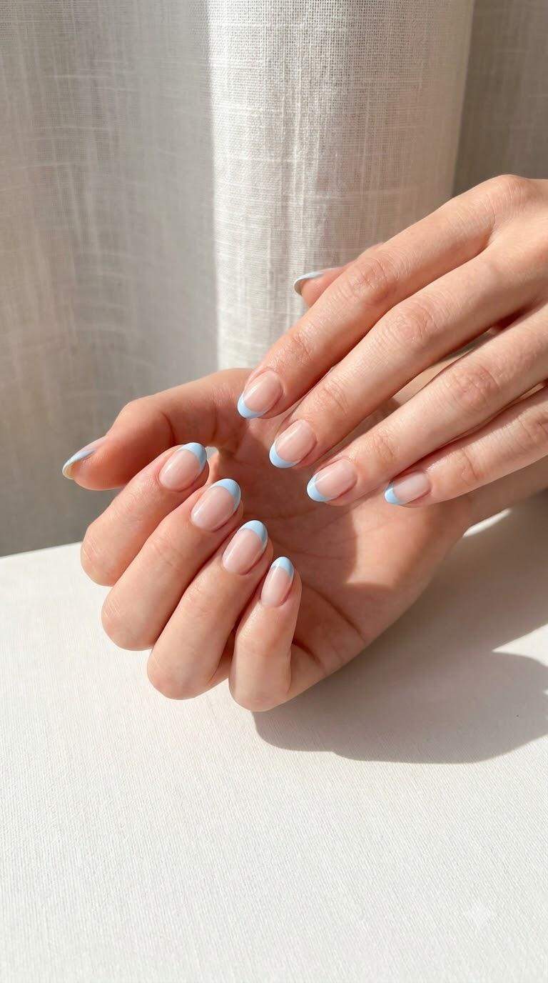 Dainty Light Blue French Tips