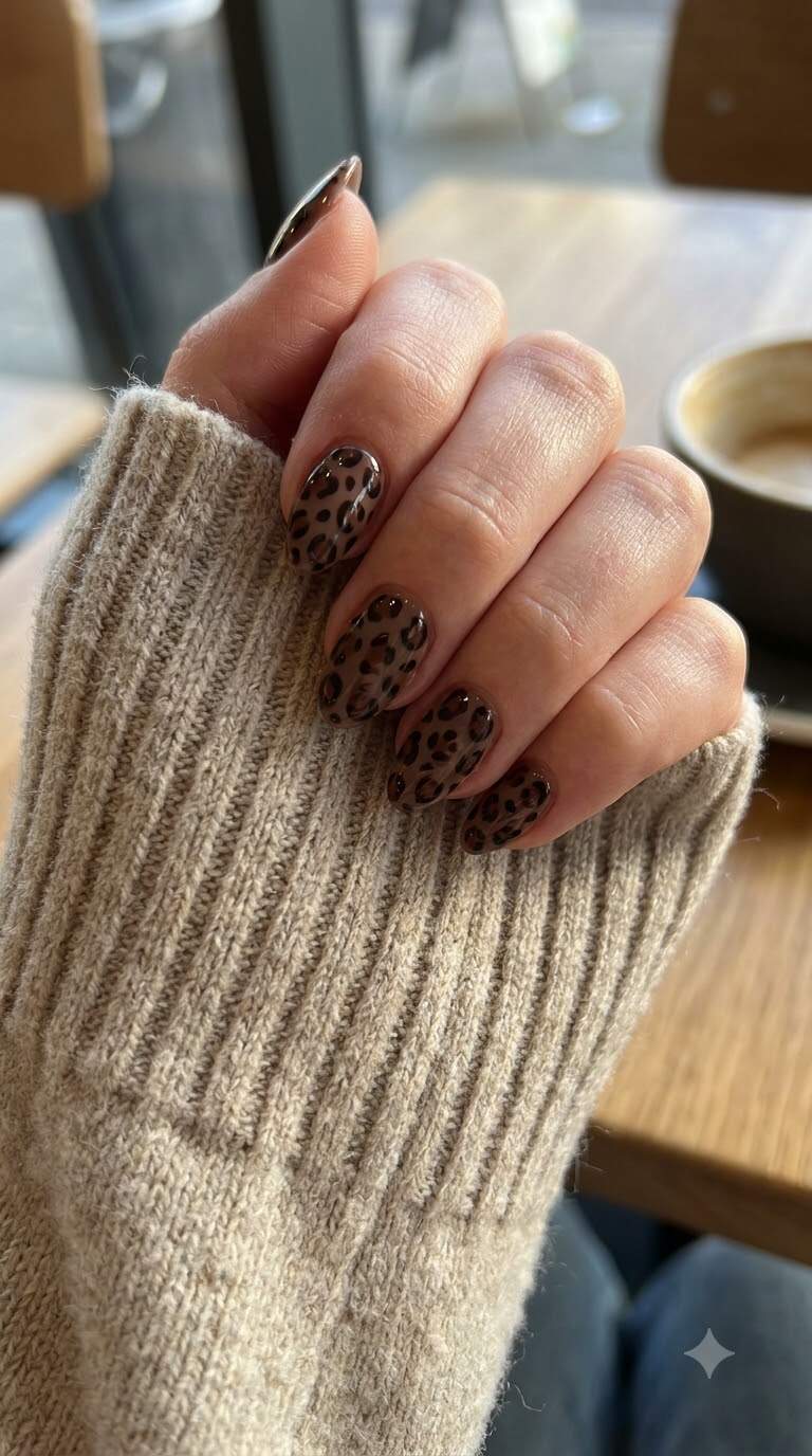 Dark Brown Leopard Nails