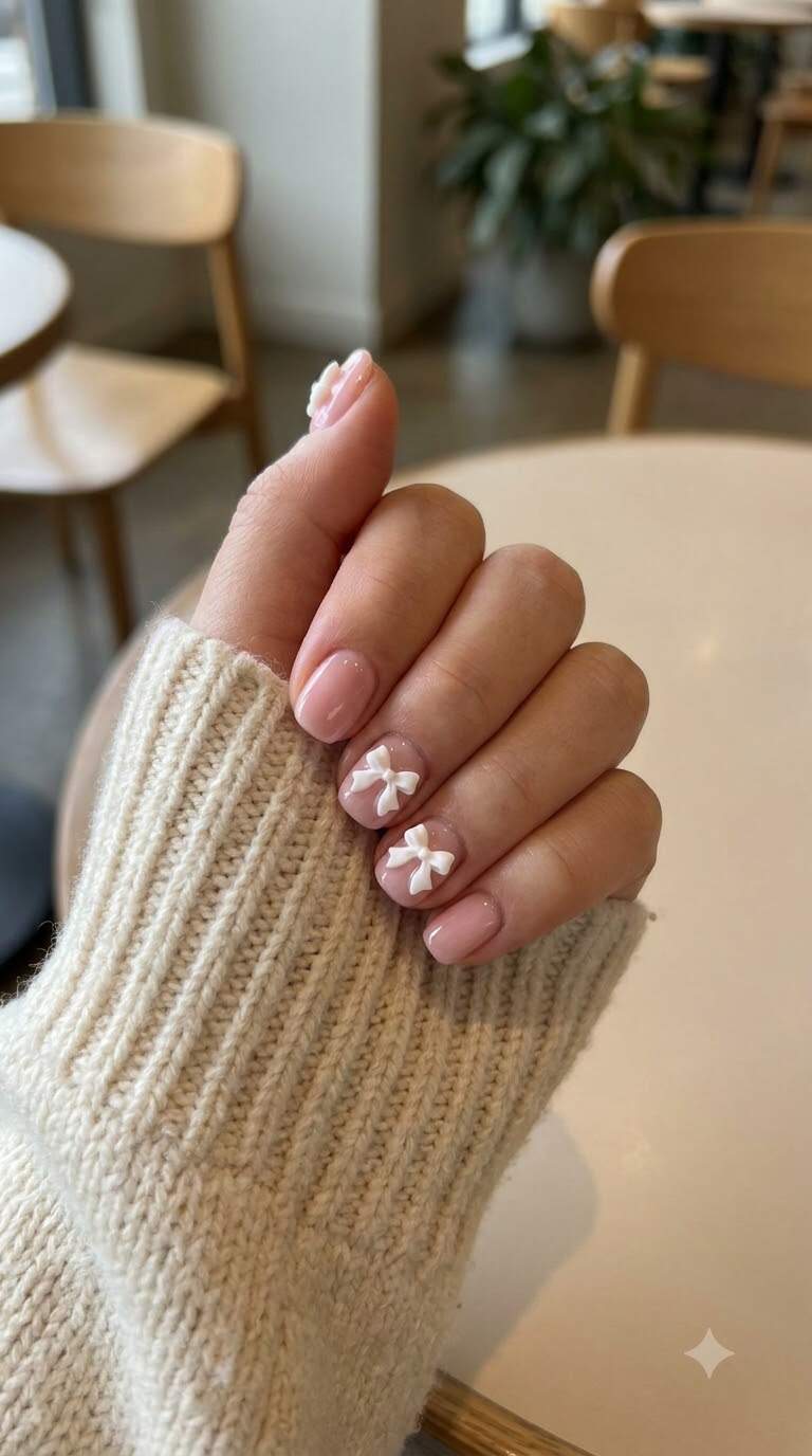 Delicate Bow Accent Nails