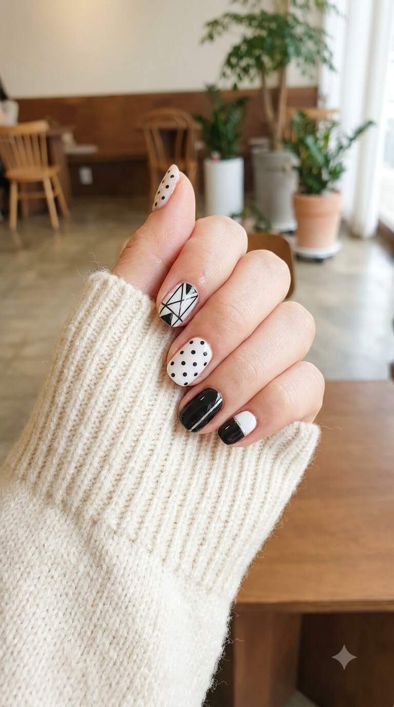 Elegant Black and White Nails