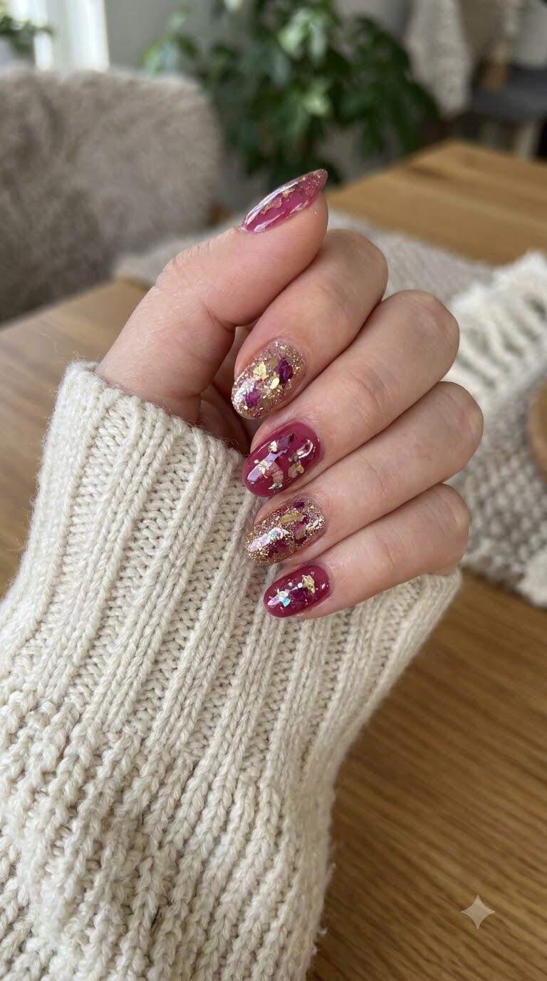 Floral Glitter Nails